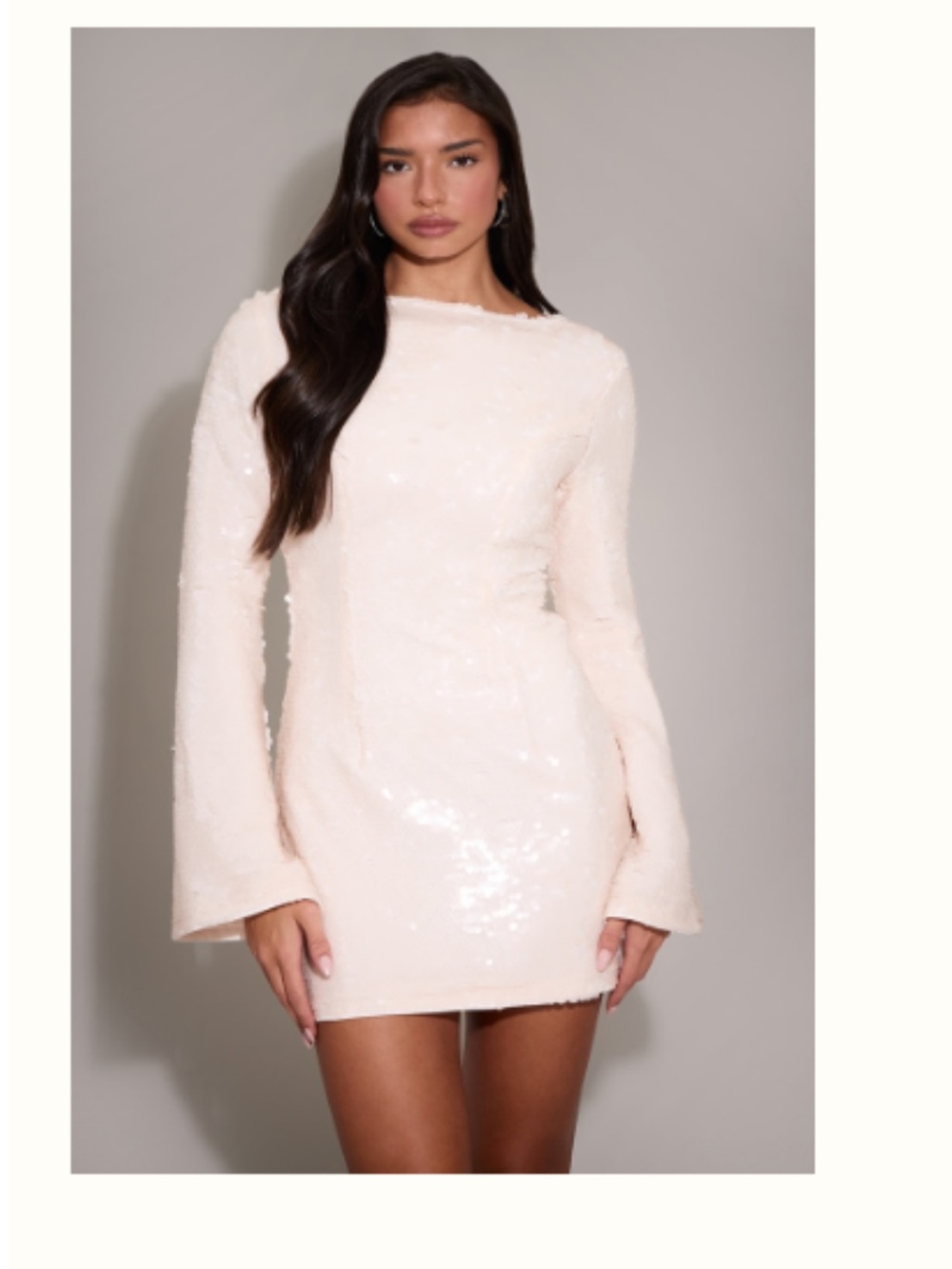 PrettyLittleThing Ivory Sequin Long-Sleeve Mini Dress